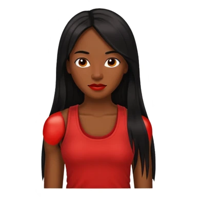 Rozonda Chilli Thomas medium dark skin long black straight hair, red tank top sticker