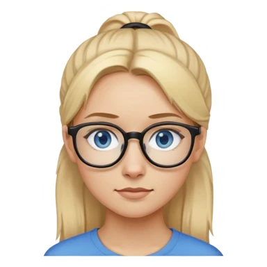 Girl with blonde ponytail blue eyes small nose small mouth and glasses with thin black frames sticker
