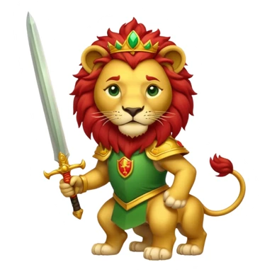 A lion with a sword and the sun on top of it and on the top green and bottom red sticker