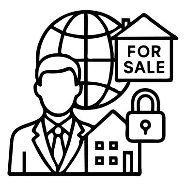 Ícono de real estate que refleje a nuestro cliente ideal: Empresarios y propietarios internacionales que necesitan vender, reinvertir o diversificar su portafolio en propiedades residenciales o comerciales en Miami, con absoluta confidencialidad y criterio. sticker