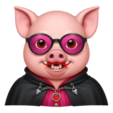 Vampire animal, pig in red collar cloak, red eye, fangs, sunclasses sticker