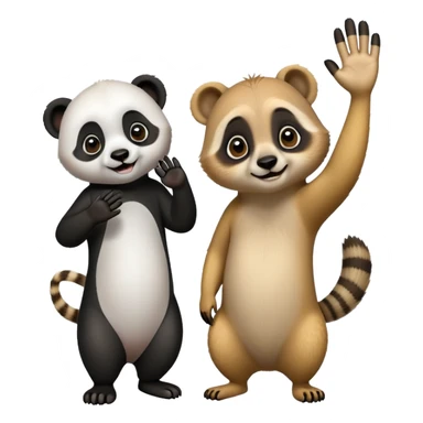 Meerkat waving good bye to a panda sticker