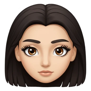 Eye black and big, eyelashes long, eyebrows black, skin white, and so beautiful hair long and brown skin tone white, sticker