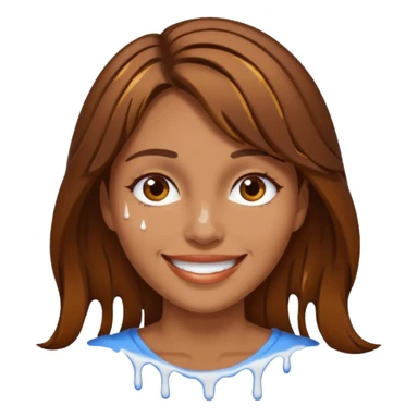 Brown Hair Woman , white paint , drip, face, happy sticker