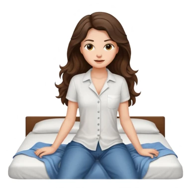 Brunette woman long wavy hair on bed undressing sticker