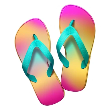 Realistic metallic gold ,hot pink and dark turquoise gradient pair of summer flip flops isolated. sticker