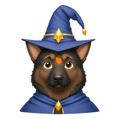 all black german shepherd face wearing a wizard hat sticker