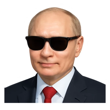 photorealistic portrait of Putin wearing sunglasses, emoji style, confident expression sticker