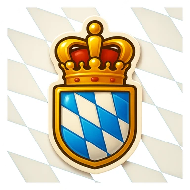Create an emoji of the Bayern (Bavaria) coat of arms featuring the blue and white lozenges shield and crown. The style should be less cartoonish and match the retro stickers style used for the Berlin and Baden-Württemberg icons. Use the official Bavarian flag with blue and white lozenges as the full background. No text included. sticker