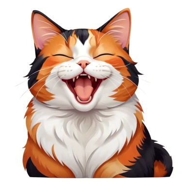 Cinematic Cute Yawning Calico Cat Portrait Emoji, Head tilted mid-yawn with a charming, relaxed expression, showcasing a soft patchwork fur of vibrant orange, black, and white, simplified yet irresistibly adorable, highly detailed, glowing with a cozy, gentle radiance, high shine, exuding sleepy yet endearing charm, styled with a soft glowing outline, capturing the essence of a calico cat caught in a delightful yawn that seems ready to cuddle up for a nap! sticker