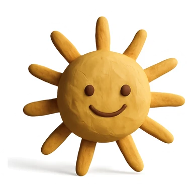 a smiling sun with rays, claymation style, pastel colors, visible fingerprints sticker