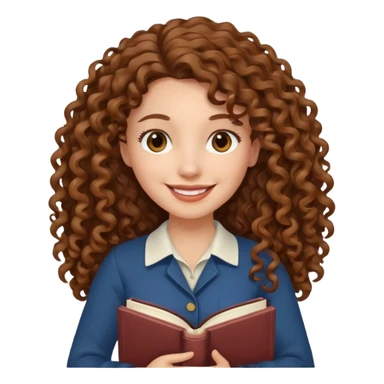 Long Hair Women with Book, Brown curly hair, happy

 sticker