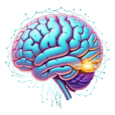 brain with glowing quantum particles around sticker