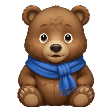 adult-looking brown bear sitting wearing a blue scarf sticker