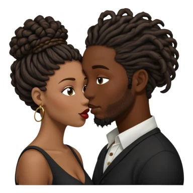 black boyfriend with dreadlock kissing black girl with curly bun sticker