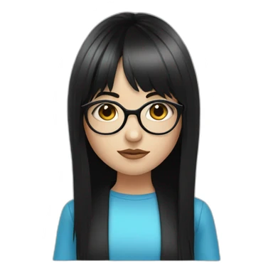 girl with blue eyes black hair fringe white skin and a little cheek and glasses sticker