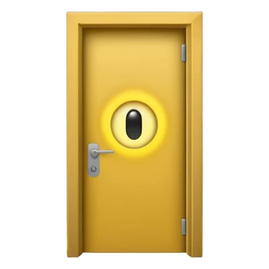Minimalist emoji-style sticker of a half-open door, with smoke and a single glowing eye visible in the dark inside. Flat design, desaturated colors.
 sticker