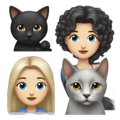 white female with blue-gray eyes and long hair with white male with dark long bob hair and brown eyes holding black cat sticker