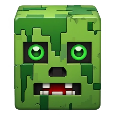 Minecraft creeper creature with sinister crooked looking and is creepy nightmarish and it looks like a creepy bloody green face sticker
