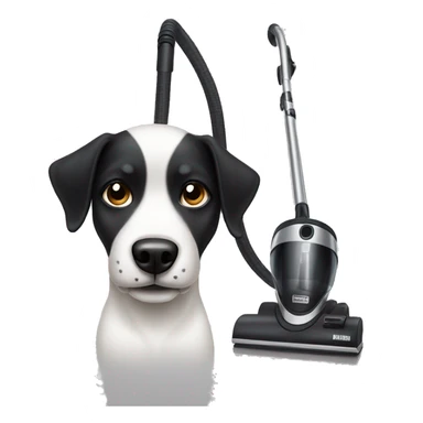 white and black dog with black head using the vacuum sticker