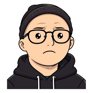 bald white guy wearing glasses, wearing a black beanie, black hoodie, crying sticker