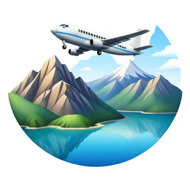 A plane flying over a mountain and a lake sticker