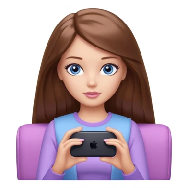 beautiful barbie girl with long brown hair, blue eyes and wearing light purple clothes watching netflix on tv sticker