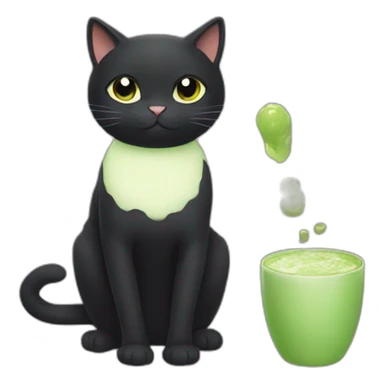 Black Cat drinks a matcha sticker