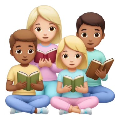 children in pastel clothes play with book sticker