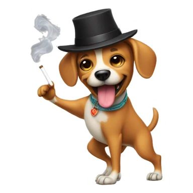 dog dancing wearing a hat and cigarette in his hand sticker