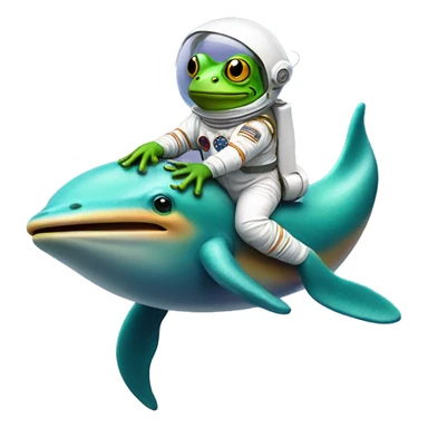 Frog wearing astronaut suit riding dolphin sticker