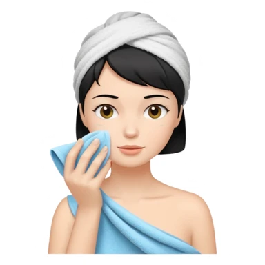 a white woman who has black short hair cleaning her face sticker
