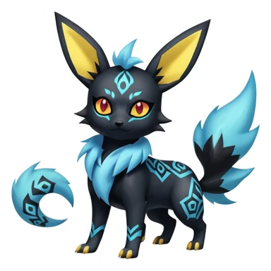 Shiny Exotic Badass Colorful Ethereal Royal Mysterious Gothic Umbreon-Jolteon-Litten-Noibat-Pokémon-Fakémon-hybrid-creature (full body) with pattern-markings sticker