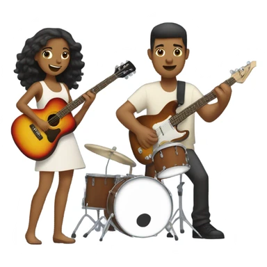 Tan man playing guitar, brown girl playing bass, white guy playing drums sticker
