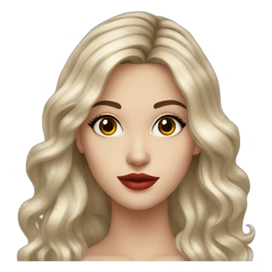 Beautiful young white woman with long brown waved hair brown eyes black eyelashes red lips sticker