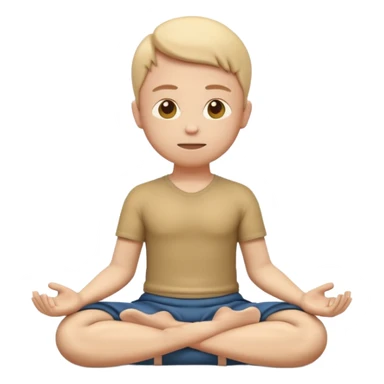 3D emoji style person sitting cross-legged meditating, calm face, centered, soft shadow, white background. sticker