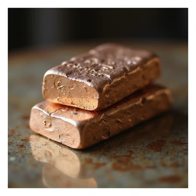 realistic copper ingot, stacked, metallic reflections, high detail sticker