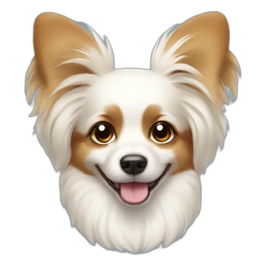 papillon dog white short hair with light brown ears smiling wearing a daisy charm collar sticker
