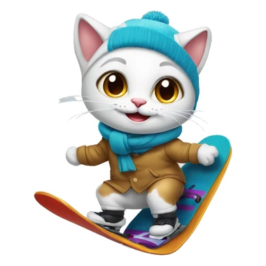 Happy cat on a snowboard wearing a suit sticker