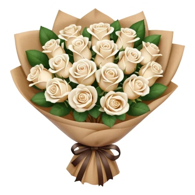 white roses bouquet in brown paper sticker
