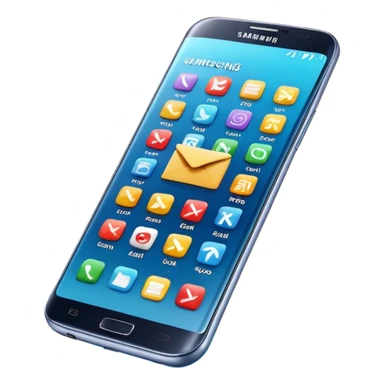 Hyperrealistic ultra detailed 3D rendering and isolated, 8K HD, Must be visual appealing, not blurry, no emoji icons, no emoji faces. A Samsung phone with a little up screen showing icons and symbols for email and Canva logo design. Vivid and bright, realistic colors.  sticker