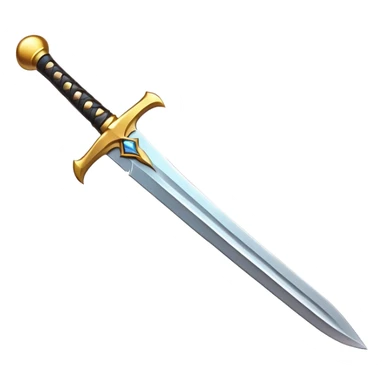 Clash of Clans aesthetic: Cinematic Playful Sword Emoji, rendered in a 3D vector-style similar to standard emojis with minimal shading and bold, simplified shapes. A compact, isometric blade with a gleaming, intricately designed hilt and a razor-sharp edge, softly glowing with a heroic, battle-ready charm. Simplified yet unmistakably iconic, highly detailed and consistent, glowing with a soft radiant brilliance and high shine. Stylized with a touch of medieval finesse and a soft glowing outline, capturing the essence of a legendary sword with a friendly, playful vibe! sticker