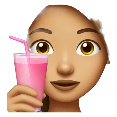tan girl with brown straight hair drinking a pink drink sticker