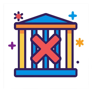 jail with an X sign, energetic and fun, vibrant toon style sticker