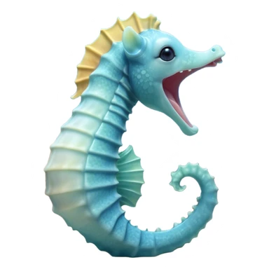 Cinematic Cute Yawning Sea Horse Portrait Emoji, Head tilted slightly with a dramatic, wide-open yawn, showcasing a slender, gracefully curved body with a softly drooping tail and sleepy, half-closed eyes, Simplified yet irresistibly adorable features, highly detailed, glowing with a soft, cozy aquatic glow, high shine, relaxed yet expressive, stylized with a dash of whimsical marine charm, soft glowing outline, capturing the essence of a drowsy yet affectionate sea horse that appears ready to stretch out for a nap! sticker