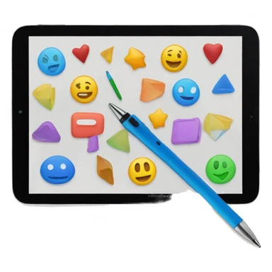 tablet with shapes background on the screen and pen and </> sign sticker
