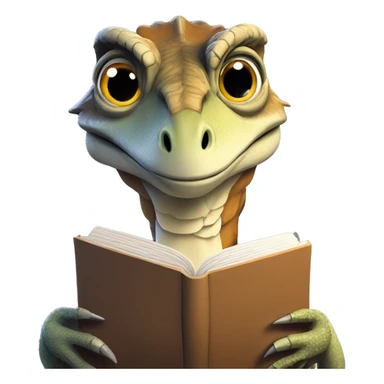 velociraptor reading a book, very cute, simplistic design, logo sticker