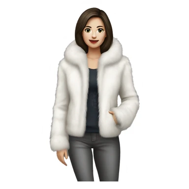 Russian pretty woman brunette white fur jacket  sticker