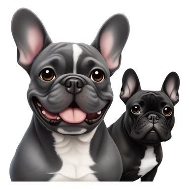 dark gray french bulldog happy alongside a black brindle French bulldog, best friends sticker