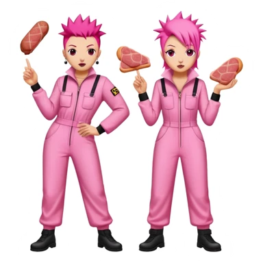 punk artists in pink jumpsuits protesting for spam meat as art sticker